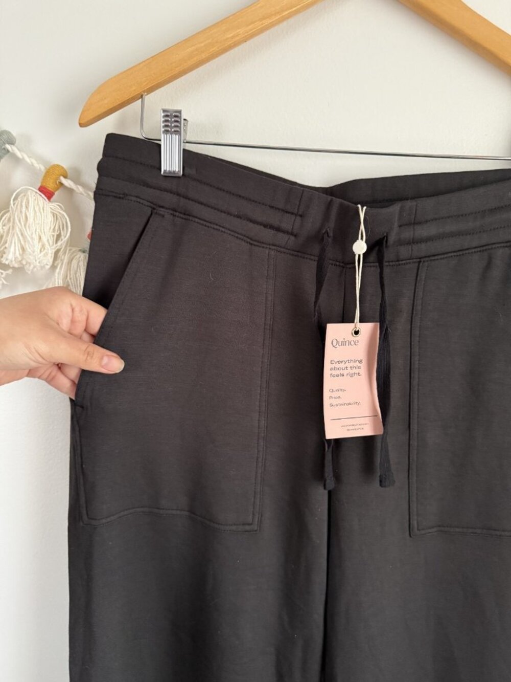 Quince Supersoft Fleece Cropped Wide Leg Pants Black Loungewear Relaxed NWT M - Picture 5 of 9